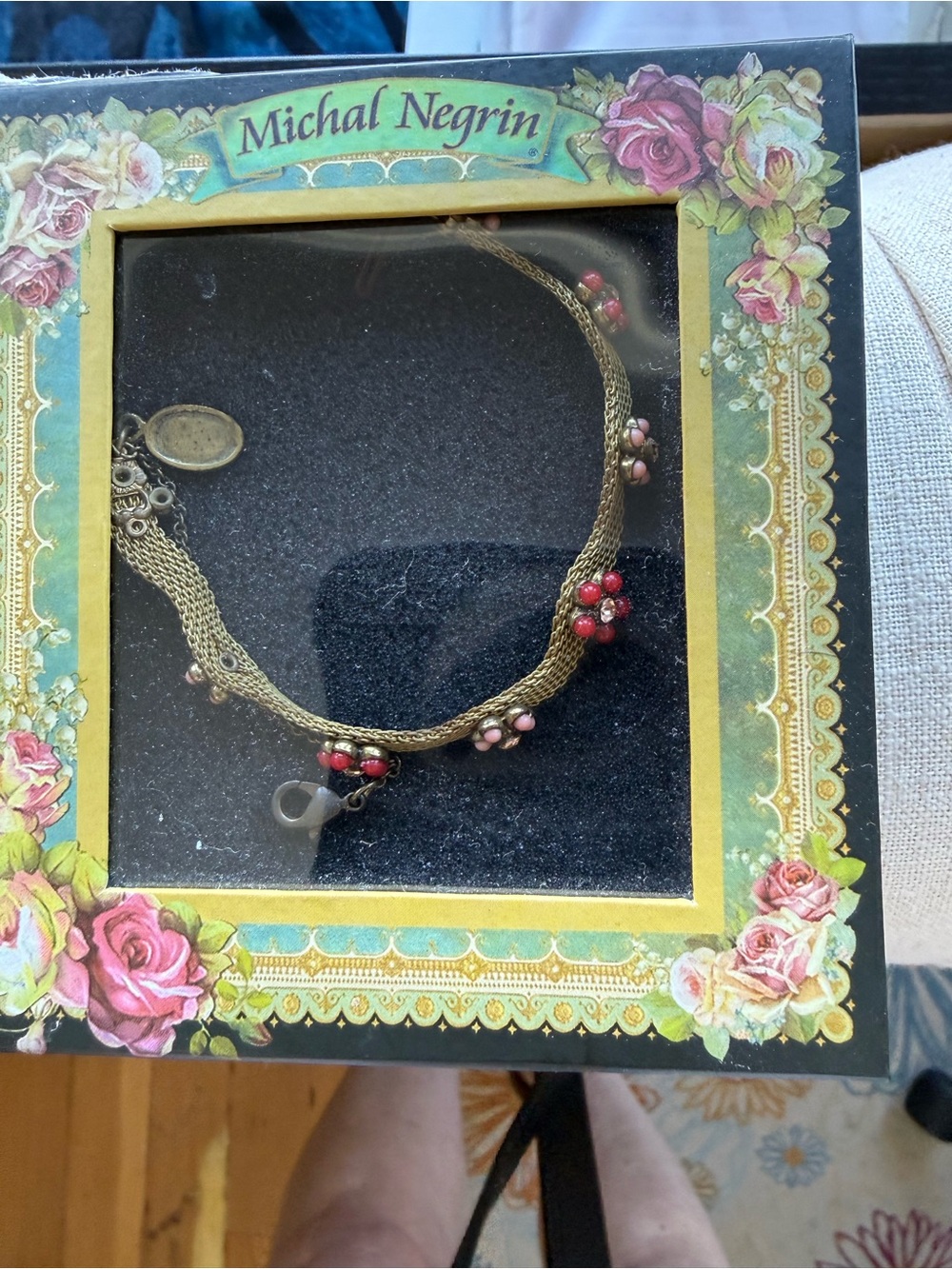 Michal Negrin Gold-Tone Multichain Bracelet with Pink and Red Bead Clusters